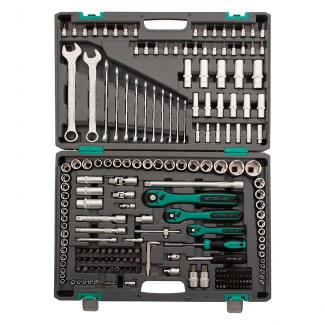 Набор инструментов 1/4", 3/8", 1/2", Cr-V 216 предметов Stels Набор инструментов 1/4", 3/8", 1/2", Cr-V 216 предметов Stels