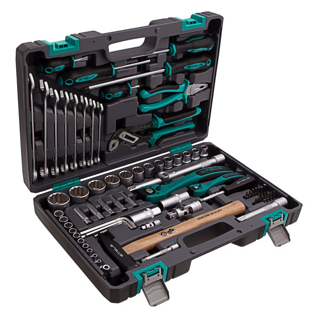 Набор инструментов, 1/2", 1/4", CrV 76 предметов Stels Набор инструментов, 1/2", 1/4", CrV 76 предметов Stels