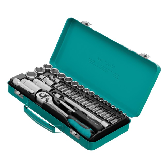 Набор торцевых головок с трещоткой 1/4"и 3/8" 44 предмета Stels Набор торцевых головок с трещоткой 1/4"и 3/8" 44 предмета Stels