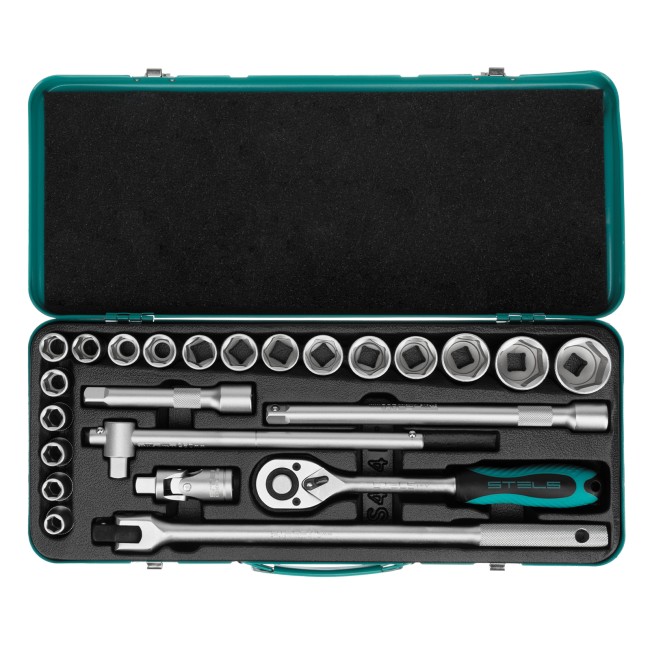 Набор торцевых головок с трещоткой 1/2", 24 предмета Stels Набор торцевых головок с трещоткой 1/2", 24 предмета Stels