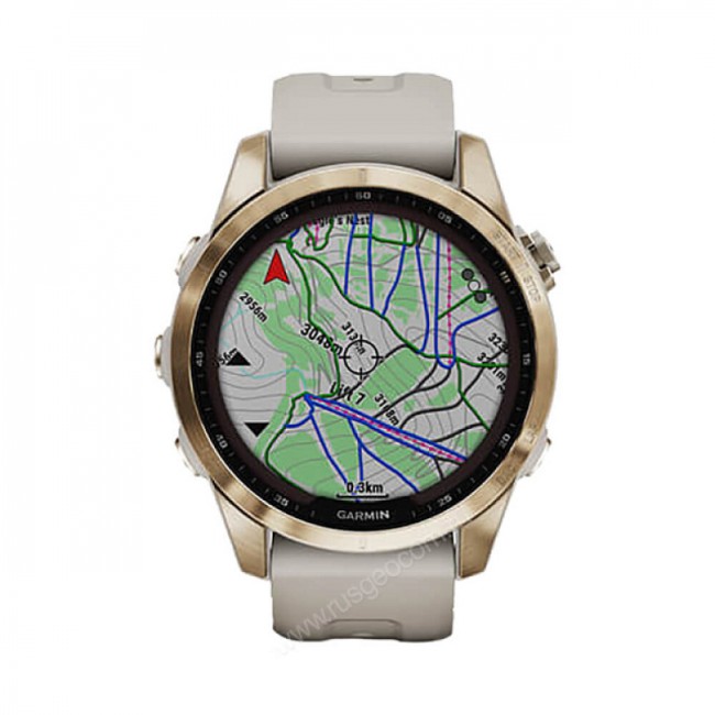 Часы Garmin Fenix 7S Sapphire Solar титановый кремово-золотой с светло-песочным силиконовым ремешком