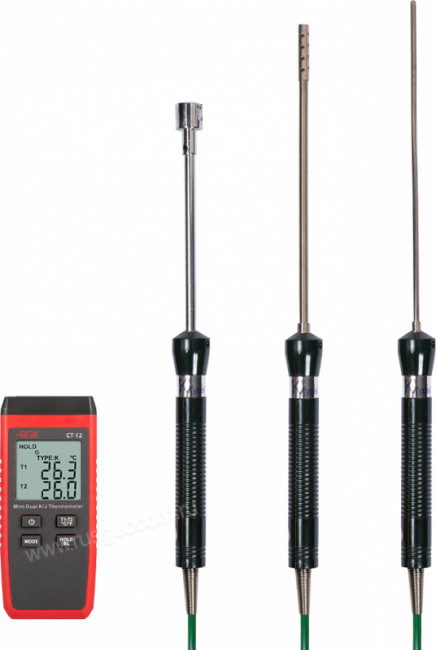 Термометр RGK CT-12 с зондом температуры воздуха TR-10A, поверхностным зондом TR-10S и погружным зондом температуры TR-10W Термометр RGK CT-12 с зондом температуры воздуха TR-10A, поверхностным зондом TR-10S и погружным зондом температуры TR-10W