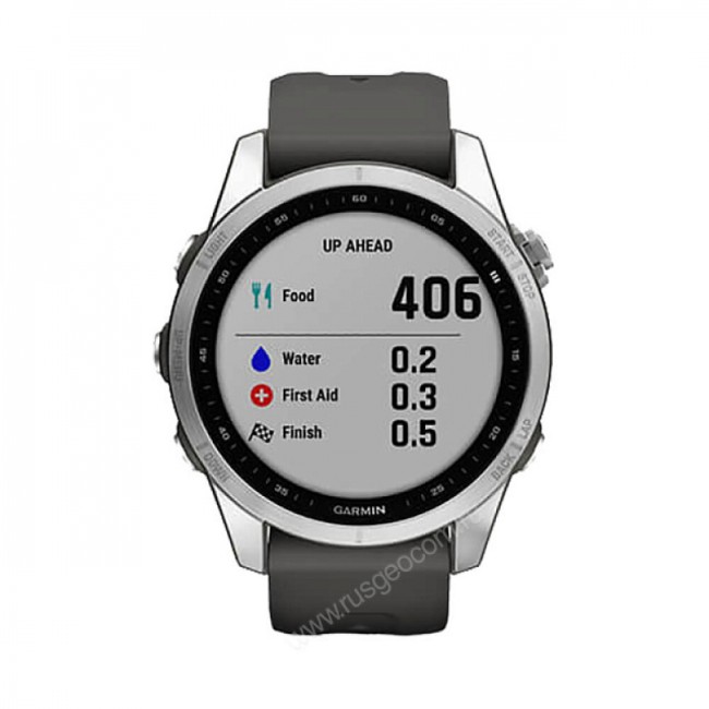 Часы Garmin Fenix 7S серебристый с графитовым силиконовым ремешком