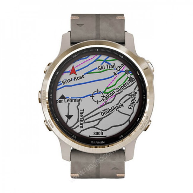 Часы Garmin Fenix 6S Pro Solar золотистый с серым замшевым ремешком