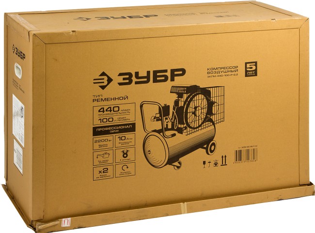 Компрессор ременной масляный ЗКПМ-440-100-Р-2.2 ЗУБР Профессионал Компрессор ременной масляный ЗКПМ-440-100-Р-2.2 ЗУБР Профессионал