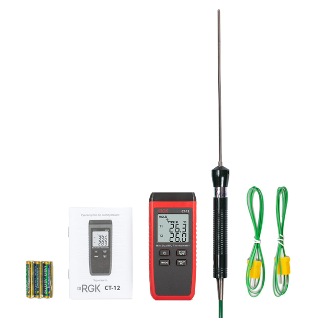 Термометр RGK CT-12 с погружным зондом температуры TR-10W с поверкой Термометр RGK CT-12 с погружным зондом температуры TR-10W с поверкой