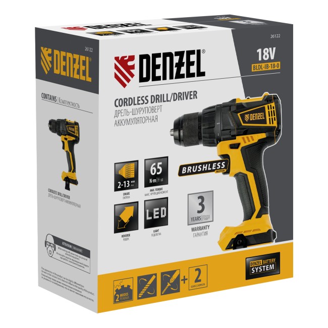 Дрель-шуруповерт аккумуляторная BLDL-IB-18-0 Denzel Дрель-шуруповерт аккумуляторная BLDL-IB-18-0 Denzel