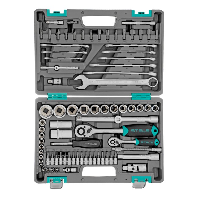 Набор инструментов 1/2", 1/4", CrV 82 предмета Stels Набор инструментов 1/2", 1/4", CrV 82 предмета Stels