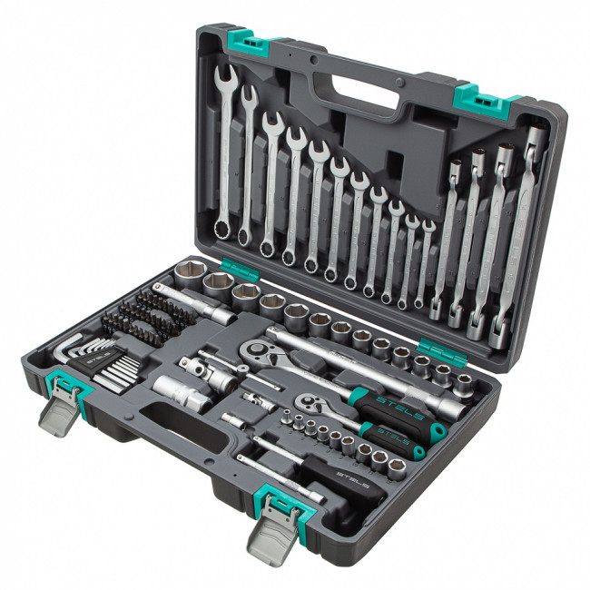 Набор инструментов 1/2", 1/4", CrV 88 предметов Stels Набор инструментов 1/2", 1/4", CrV 88 предметов Stels