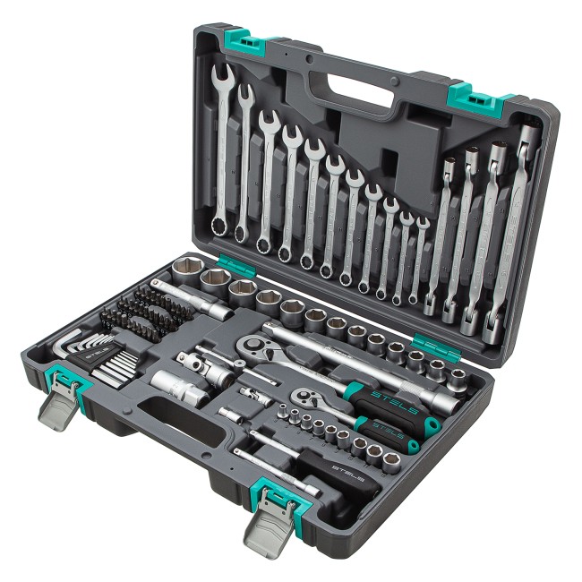 Набор инструментов 1/2", 1/4", CrV 88 предметов Stels Набор инструментов 1/2", 1/4", CrV 88 предметов Stels